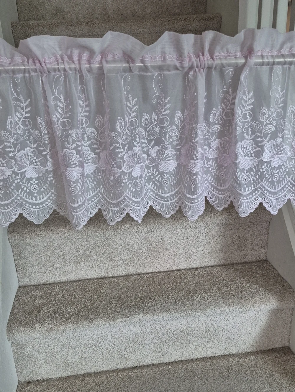 Sheer Pale Pink Floral Lace Valance Curtain 54x16